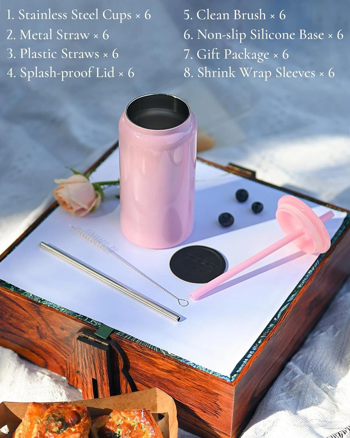 Customizable 6 Pack 16oz Stainless Steel Cups with Lids & Straws - Perfect fo... | eBay