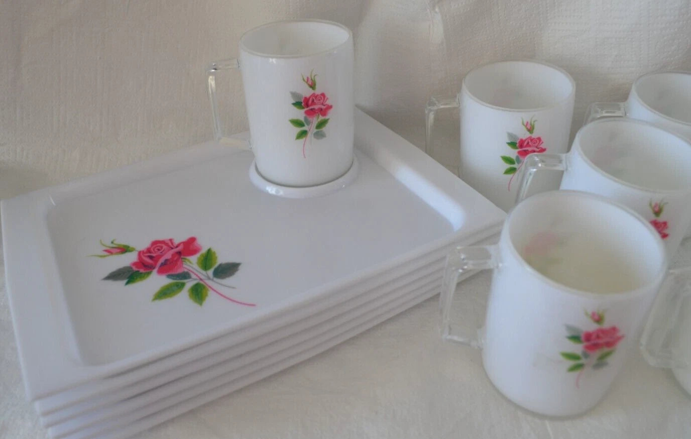 Rose MCM Snack Trays & Cups Plastic Lot of 6 Set MCM Vintage Reusable Grannycore | eBay