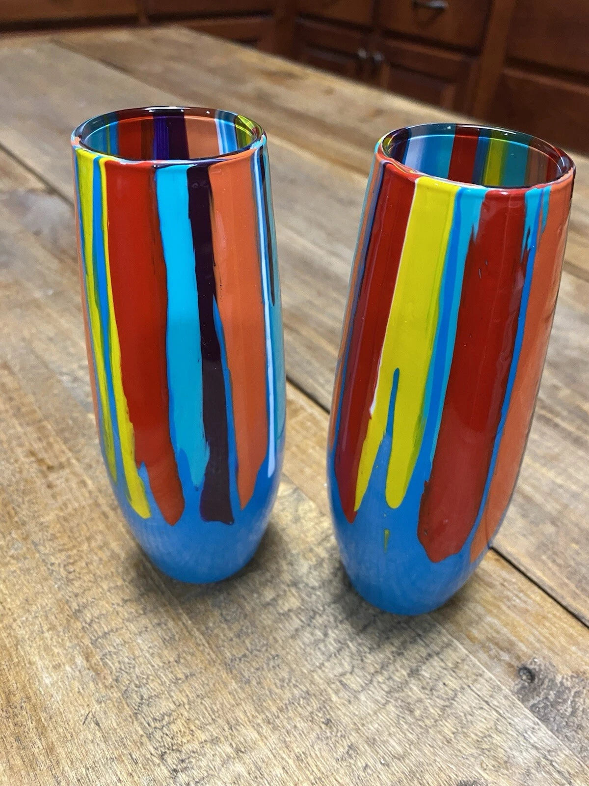 Handpainted Wine Glasses Stemless Resin Party Gift Narrow 6" Blue | eBay