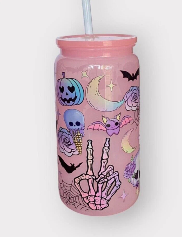 Pink/Purple Halloween 16oz Opaque Jelly Acrylic Can Tumbler w/ Plastic Lid Straw | eBay
