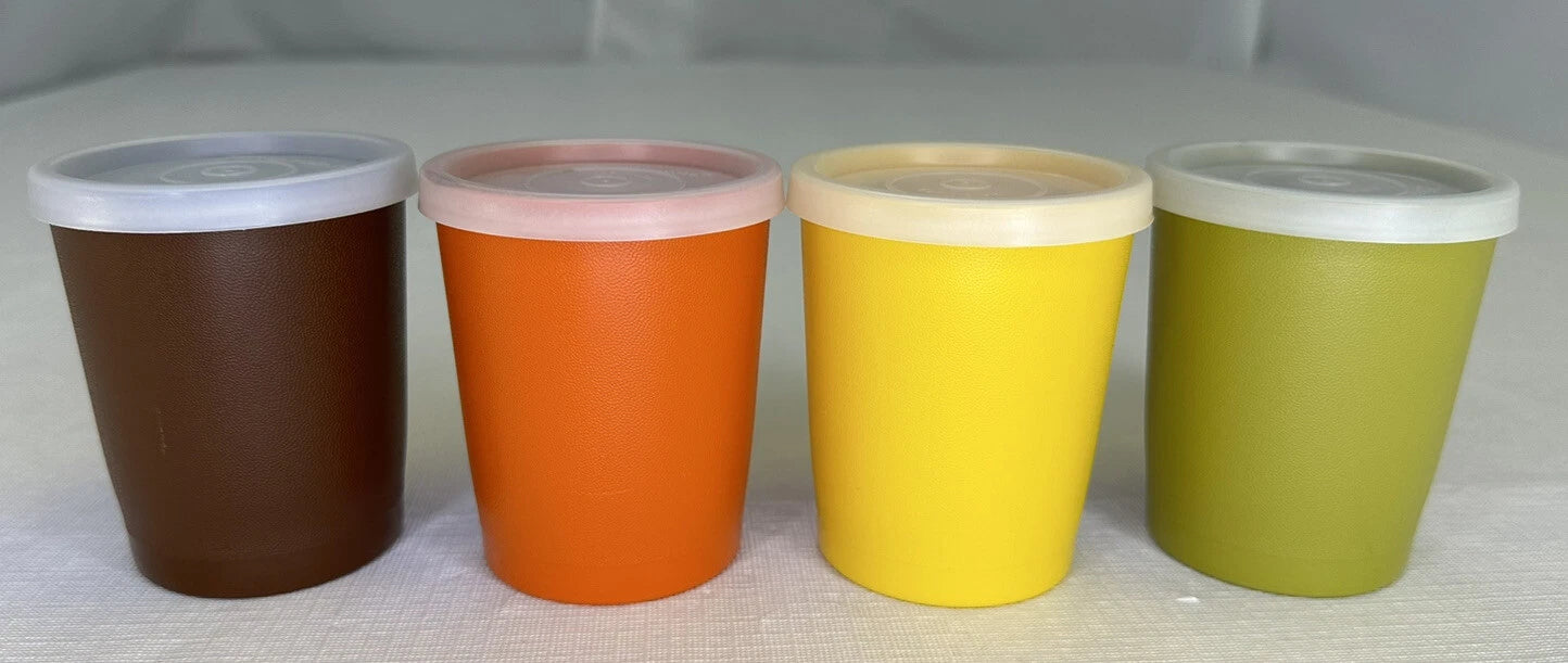 Vintage 4 TUPPERWARE 6 oz Juice Tumblers 1251 Harvest Colors Cups & Lids | eBay