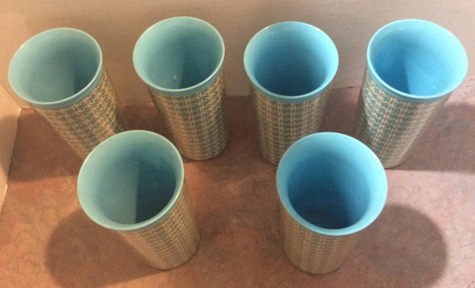 Vintage Turquoise & White 60’s Raffia ? Melmac Insulated Tumblers - Set Of 6 | eBay