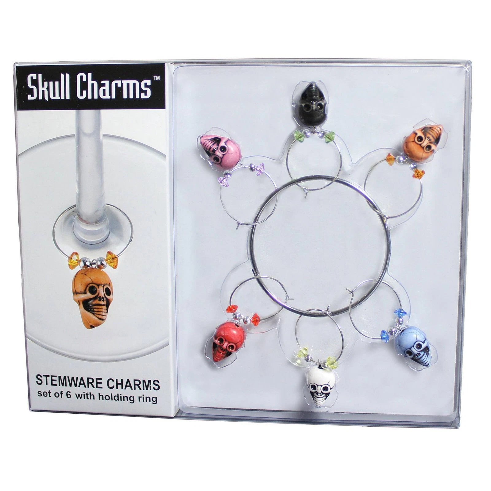 Prodyne Skull Wine Glass Stemware Charms / Drink Markers - Set of 6 | eBay