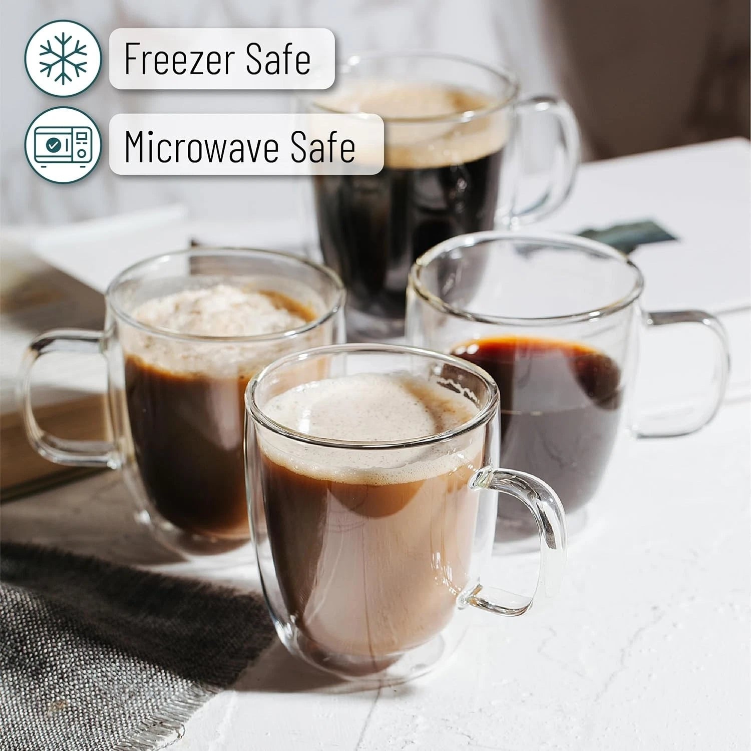 Ergonomic Double Wall Coffee Mugs - 12 oz Insulated Glass Set for Entertaining | eBay