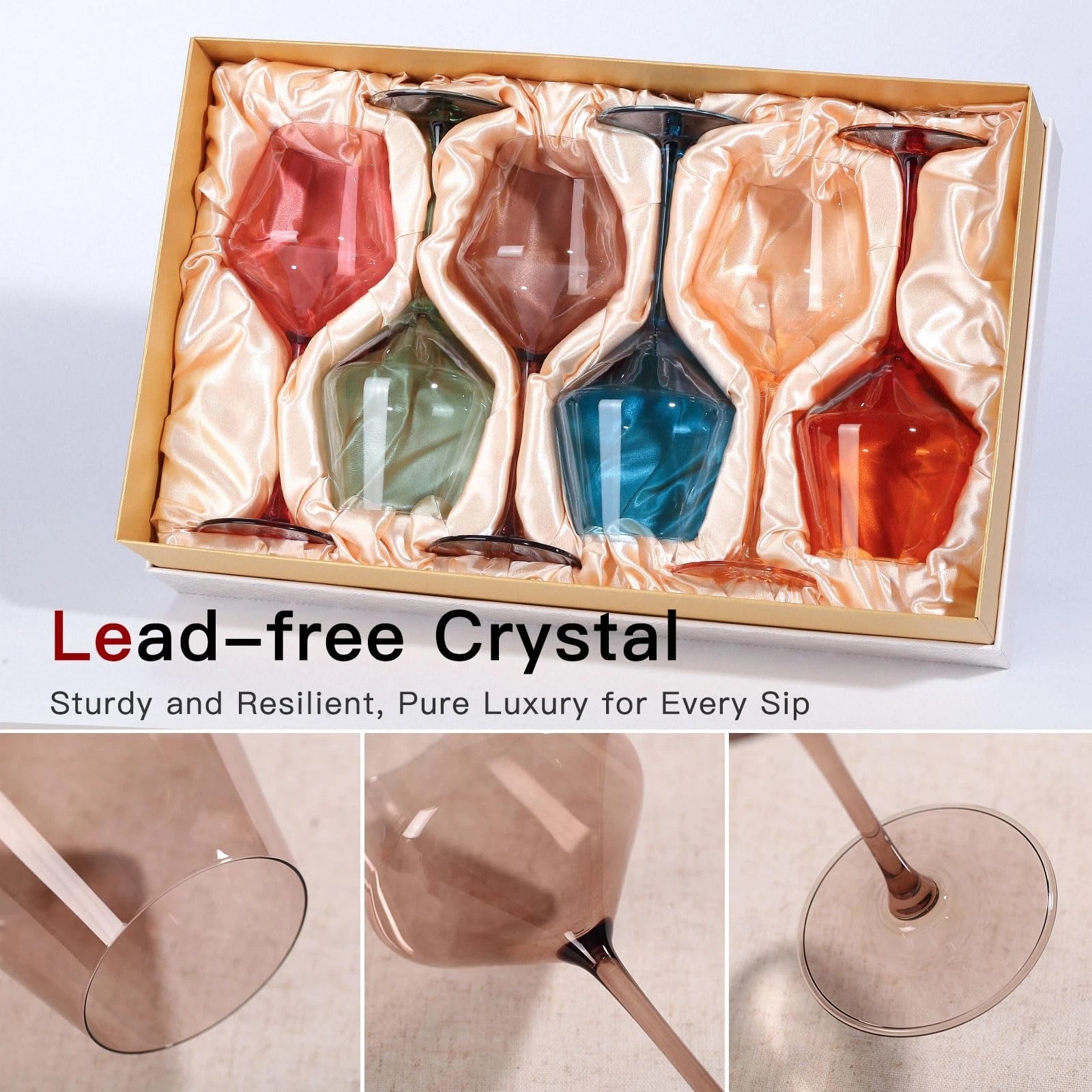 Colored Wine Glasses Set Of 6-17.5oz Hand Blown Crystal Colorful Wine Glasses... | eBay