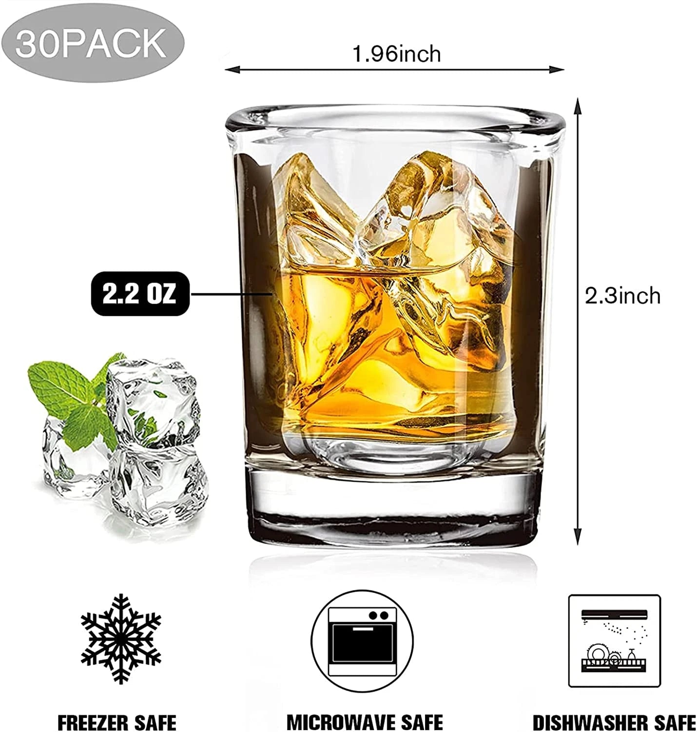 30 Pack Heavy Base Shot Glasses Bulk, 2.2 Oz Square Shot Glass Set, Clear Espres | eBay