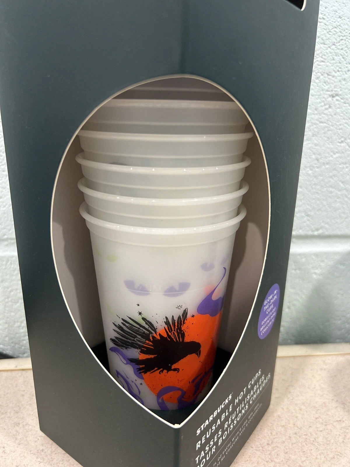 Starbucks Reusable Hot Cups Glow-in-the-Dark Halloween Set of 6 16oz with Lids | eBay