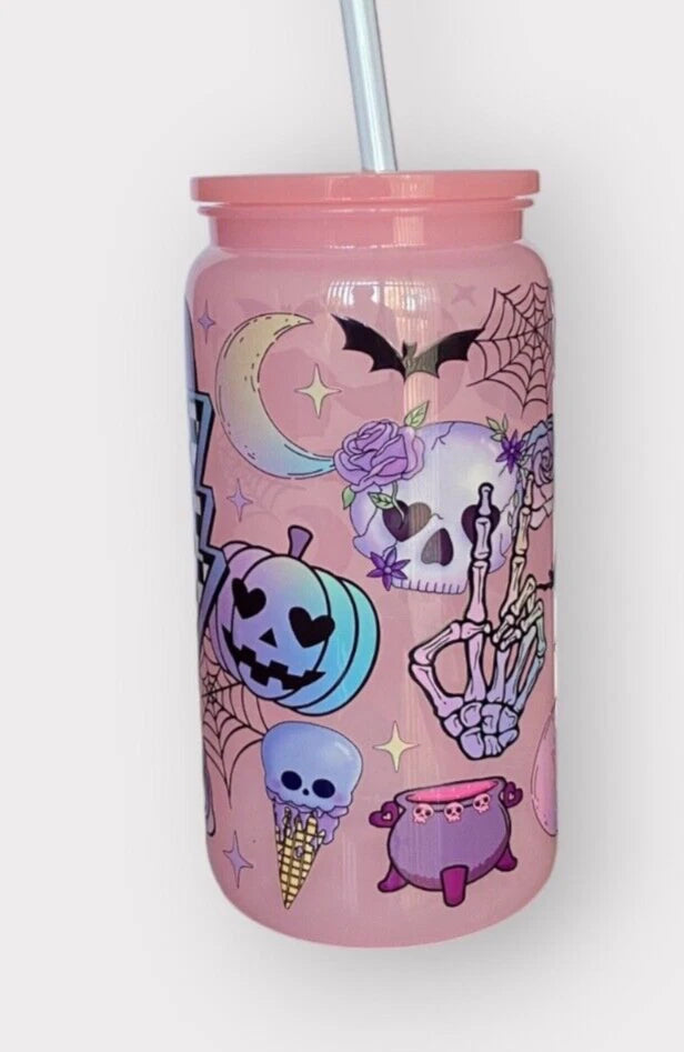 Pink/Purple Halloween 16oz Opaque Jelly Acrylic Can Tumbler w/ Plastic Lid Straw | eBay