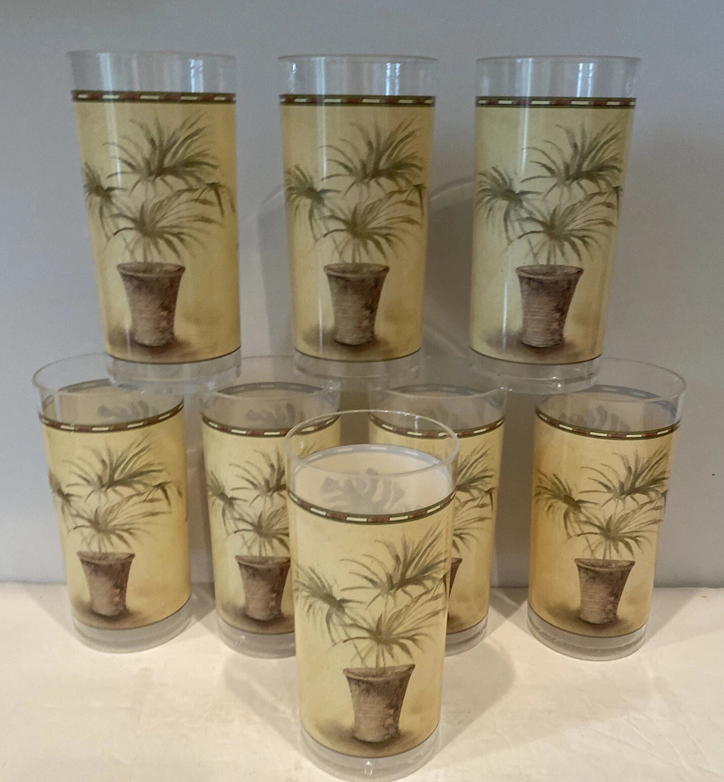 Evolution Sakura Tropical Palm Tree Melamine Plastic Glasses Chiri Blum Set of 8 | eBay