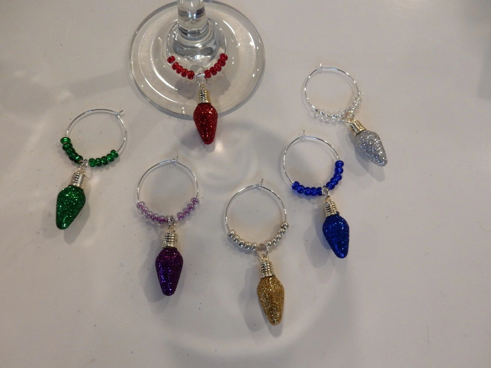 "CHRISTMAS GLITTER LIGHT BULBS" SET OF 6 HAND CRAFTED DRINK MARKERS | eBay