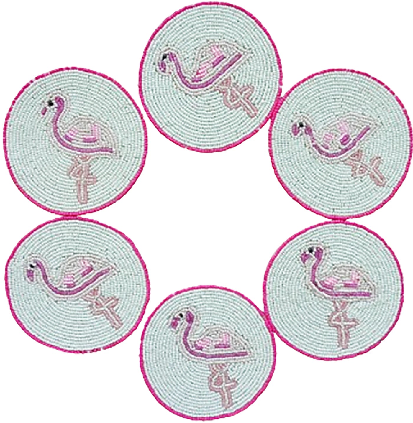 Set of 6 coasters, drink coasters Flamingo hand beaded white coasters gift pack | eBay