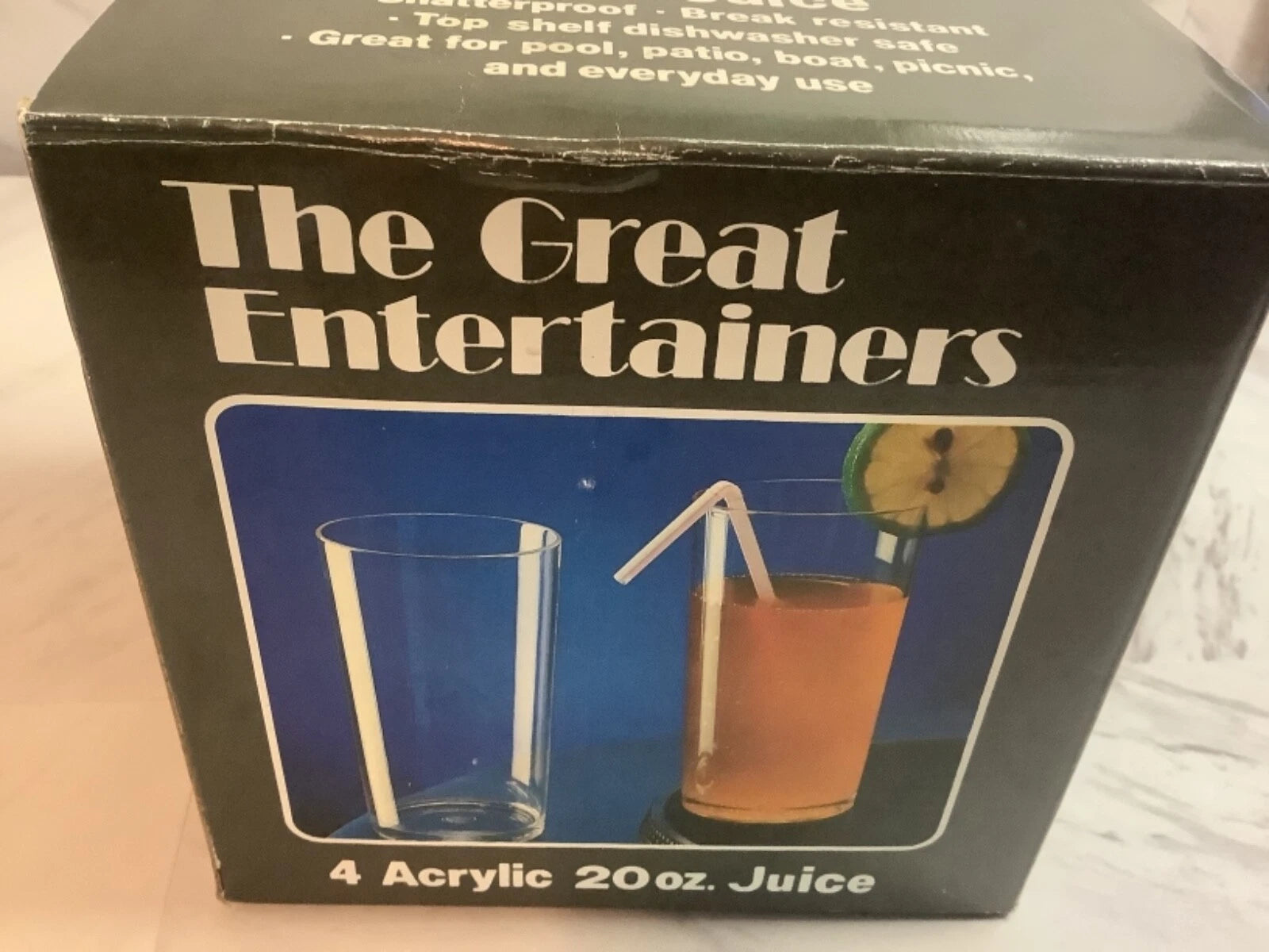 Set Of 4 Acrylic 20oz Juice glasses the great Entertainer, made in Taiwan | eBay