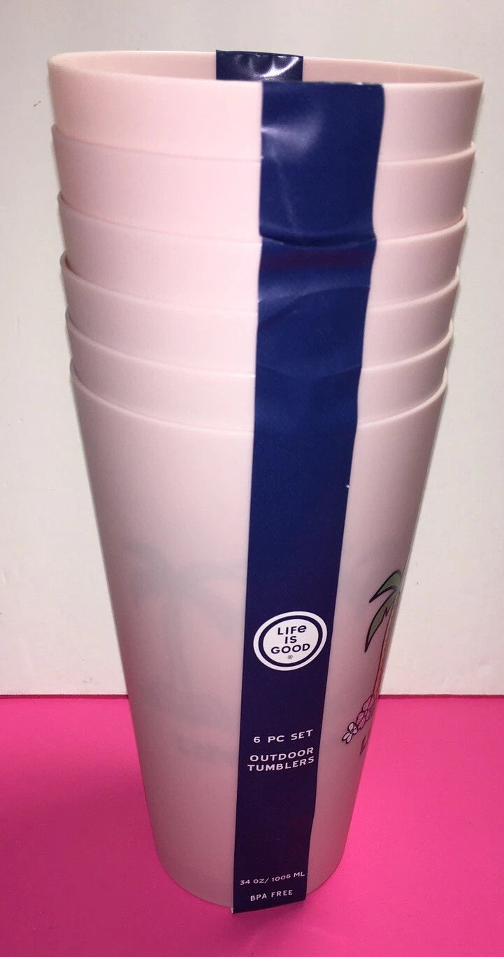 LIFE IS GOOD PINK TROPICAL 🌴 PALMS~FLOWER 🌸 DESIGN 6 PK PLASTIC CUPS 34Ozs NWT | eBay