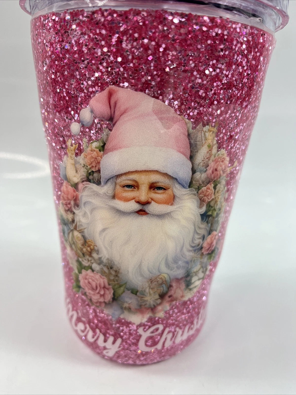 Handcrafted 16oz Acrylic Tumbler Pink Glitter Christmas Themed | eBay