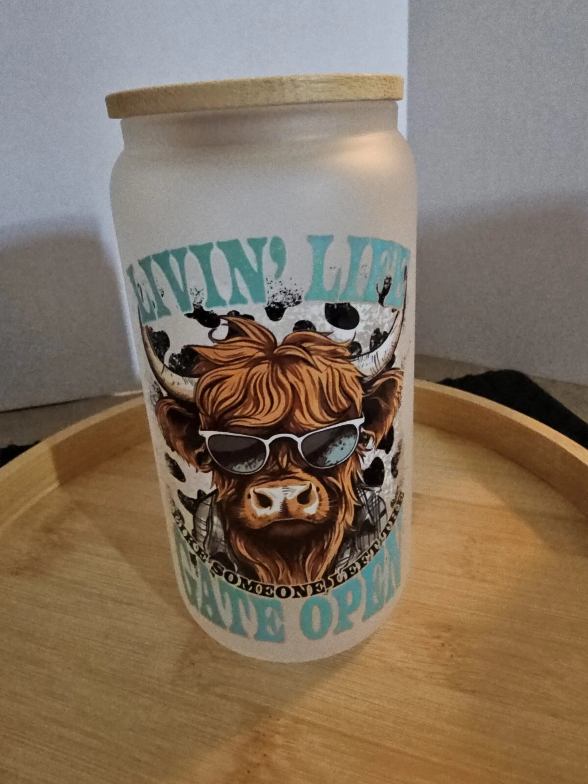 16 Ounce Glass Tumbler W!Bamboo Lid And Plastic Straw 4 Piece Set. Highland Cows | eBay