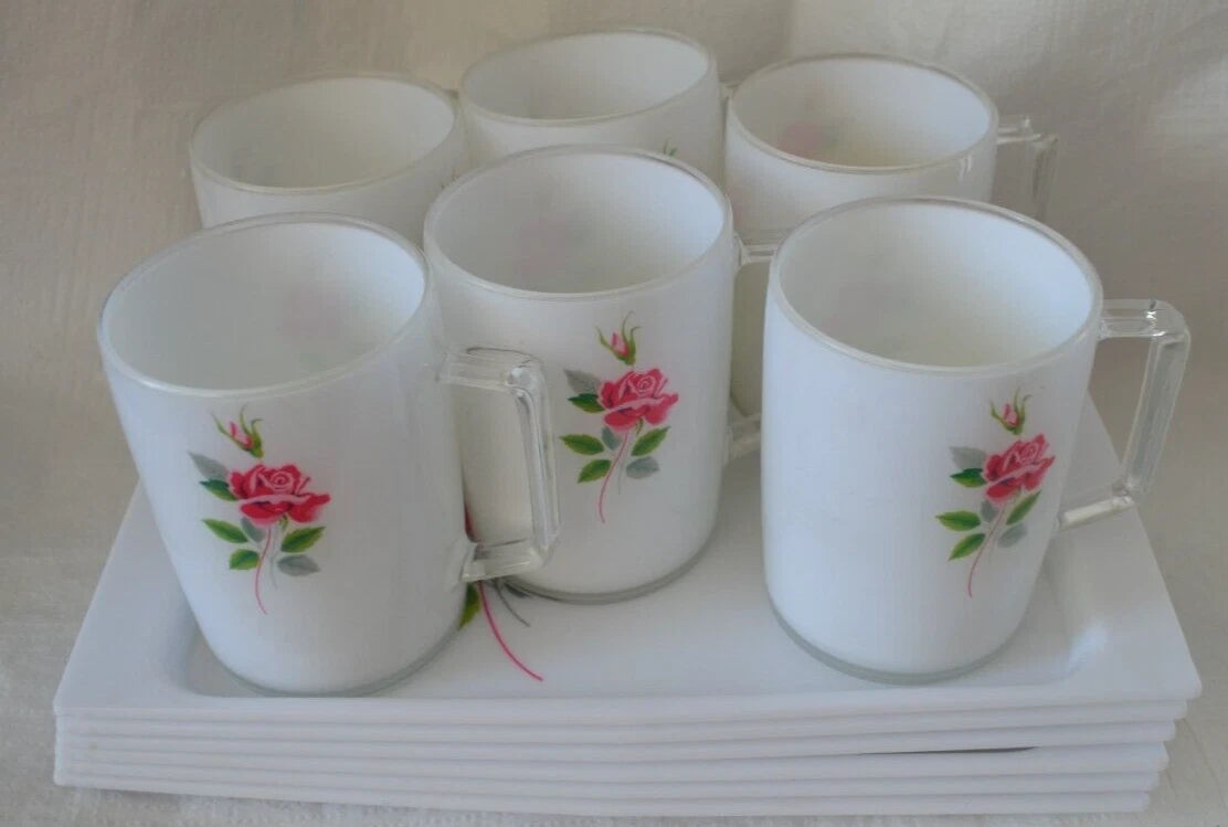 Rose MCM Snack Trays & Cups Plastic Lot of 6 Set MCM Vintage Reusable Grannycore | eBay