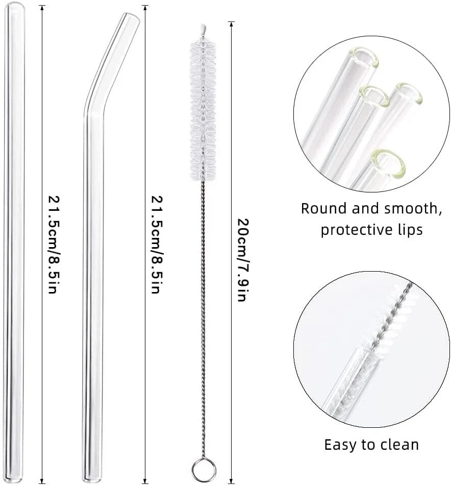 Set of 12 Reusable Glass Straws with Cleaning Brushes - Eco-Friendly Choice | eBay