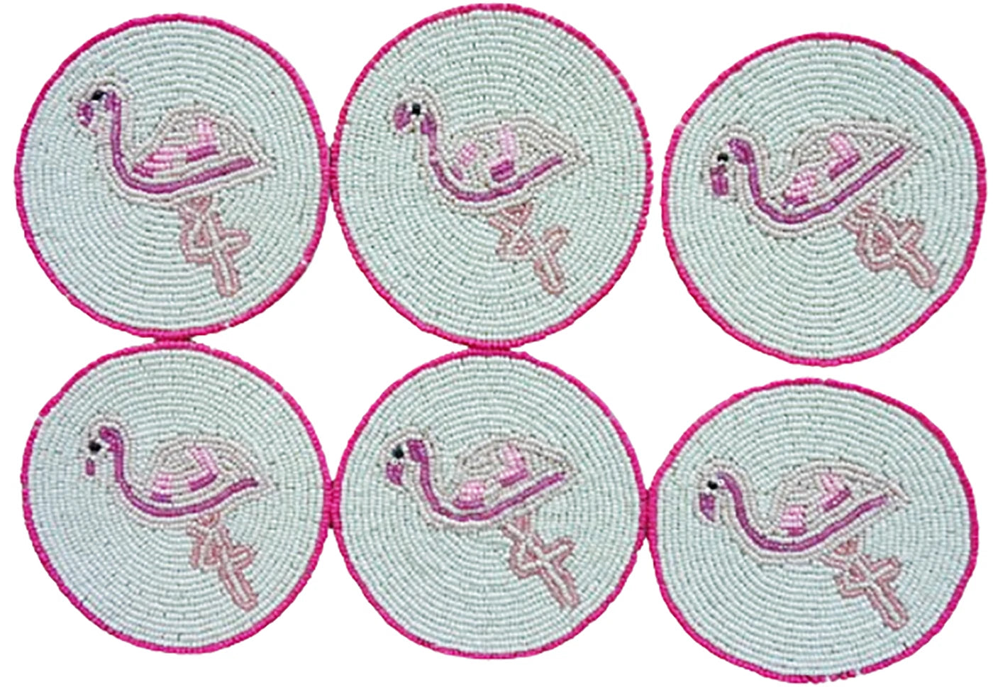Set of 6 coasters, drink coasters Flamingo hand beaded white coasters gift pack | eBay