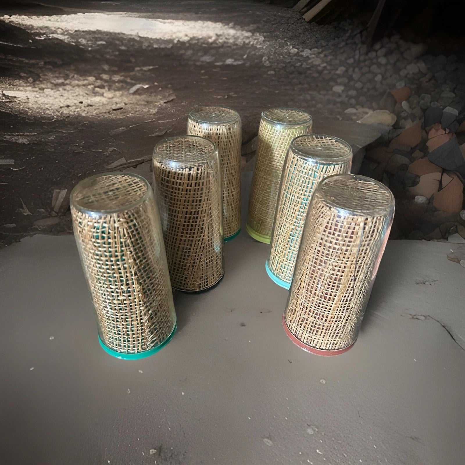 Vtg MCM Set of 6 RAFFIAWARE Double Wall Insulated Tumblers Asstd. Colors 5.75” | eBay