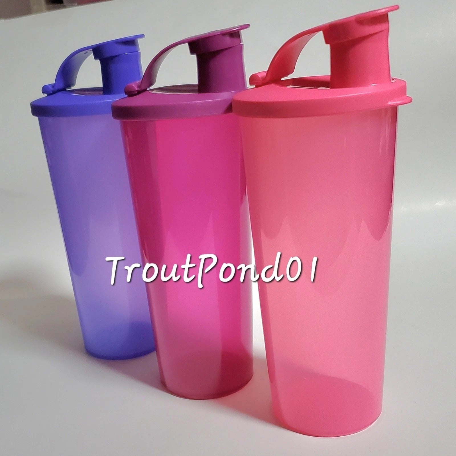 Tupperware Tumblers 16 oz Tumbler Set 3 Flip Top Seals Lids Purple and Pink New | eBay