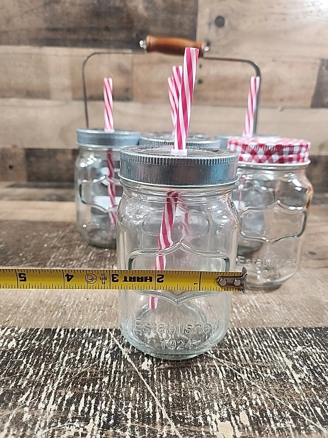 1924 Better Homes & Gardens 6 Ball Mason Jars, Lids, Straws, Galvanized Caddy | eBay