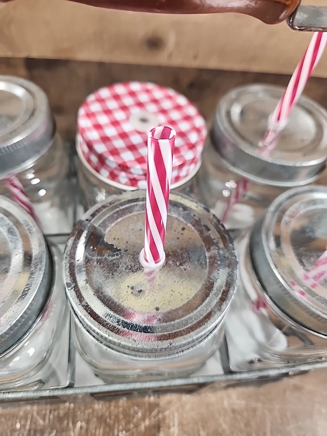 1924 Better Homes & Gardens 6 Ball Mason Jars, Lids, Straws, Galvanized Caddy | eBay