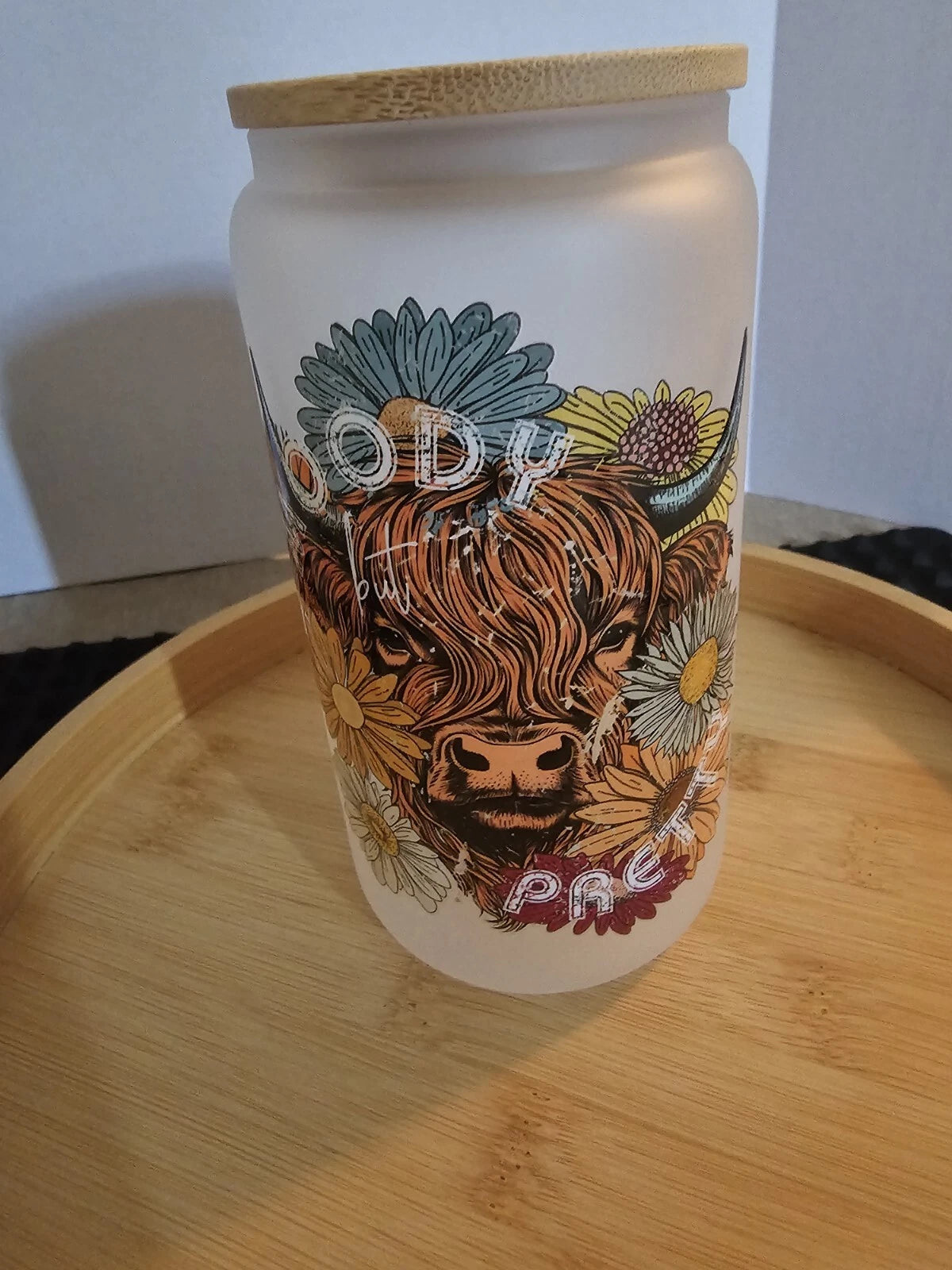 16 Ounce Glass Tumbler W!Bamboo Lid And Plastic Straw 4 Piece Set. Highland Cows | eBay