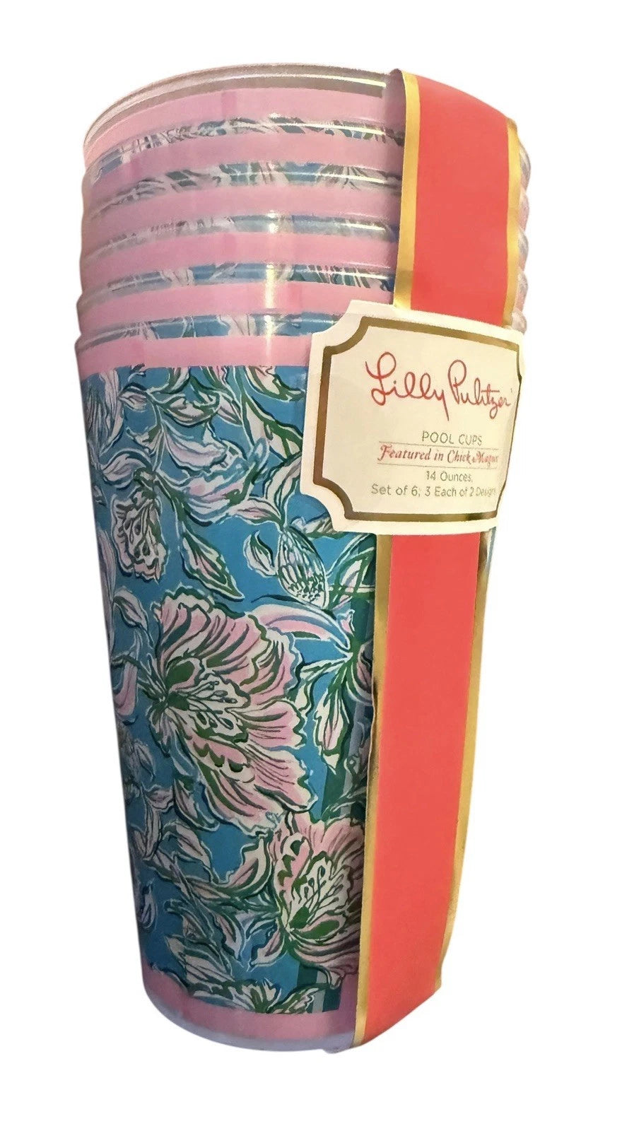Lilly Pulitzer Pool Cups Set Of 6 Chic Magnet Print New 14 Oz | eBay