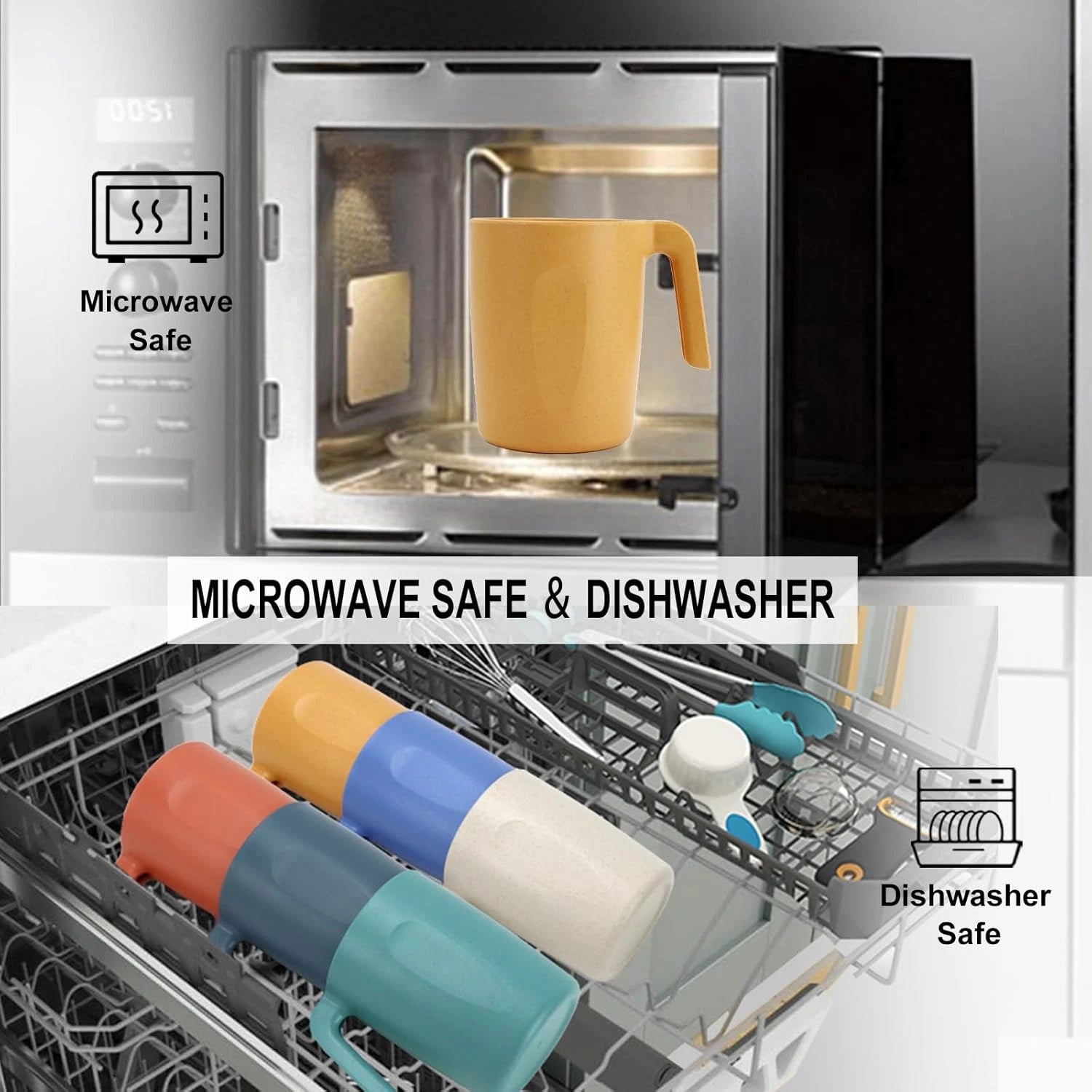 Wheat Straw Cups-Mug Set of 6,Unbreakable Kids Mugs,Reusable Plastic Cup with Ha | eBay