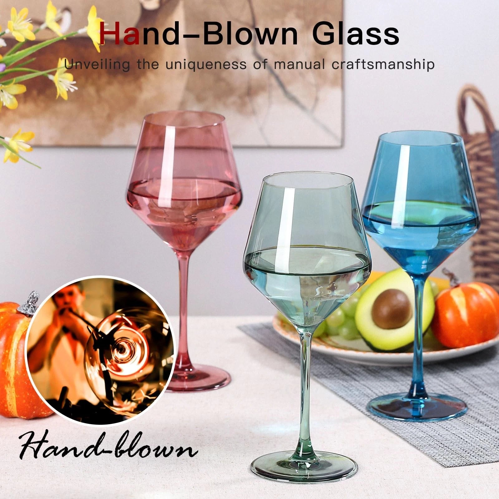 Colored Wine Glasses Set Of 6-17.5oz Hand Blown Crystal Colorful Wine Glasses... | eBay