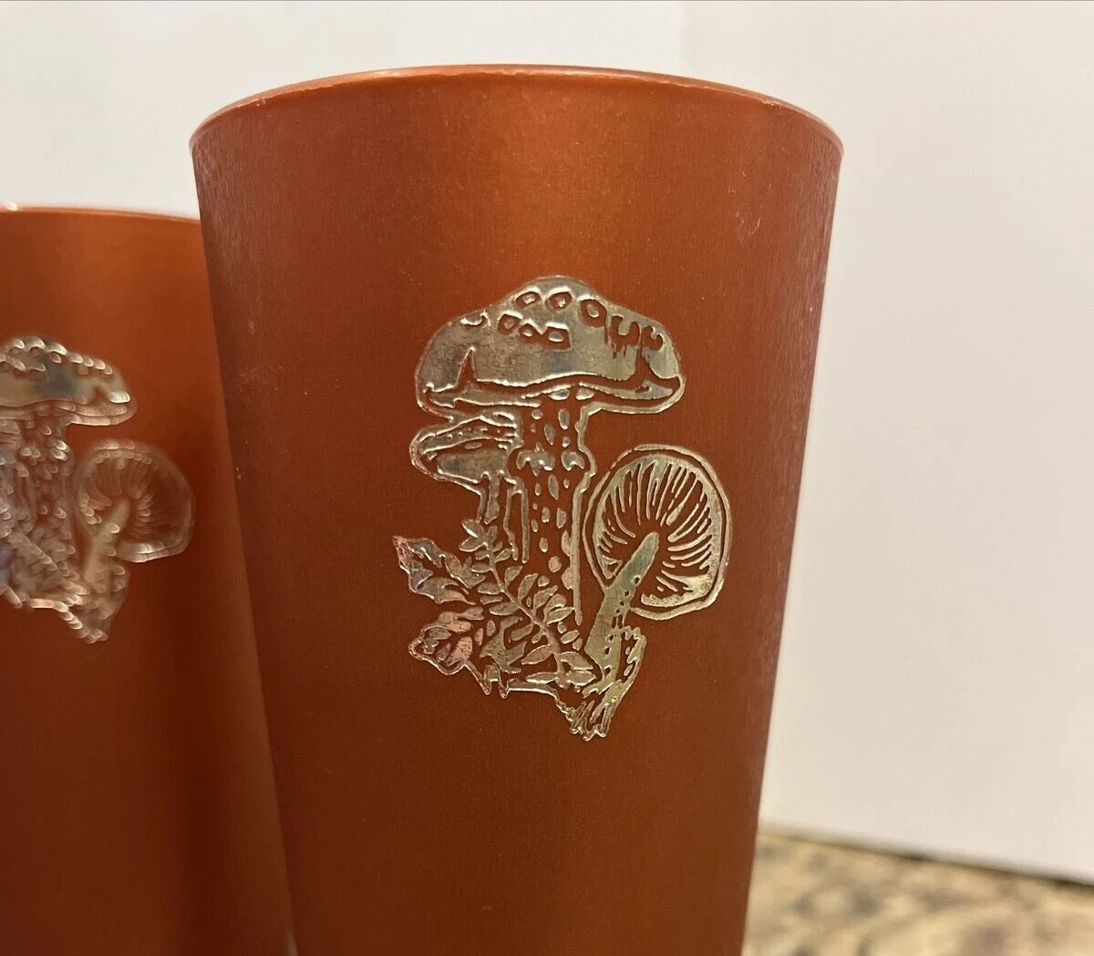 6 Vintage Nasco Silver Mushrooms on Copper Plastic Drinking Cups Tumblers 1970s | eBay