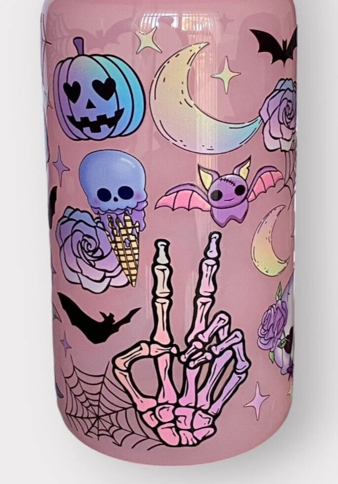 Pink/Purple Halloween 16oz Opaque Jelly Acrylic Can Tumbler w/ Plastic Lid Straw | eBay
