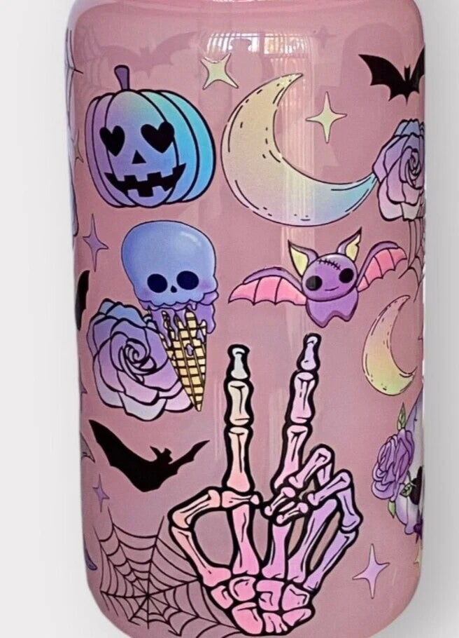 Pink/Purple Halloween 16oz Opaque Jelly Acrylic Can Tumbler w/ Plastic Lid Straw | eBay