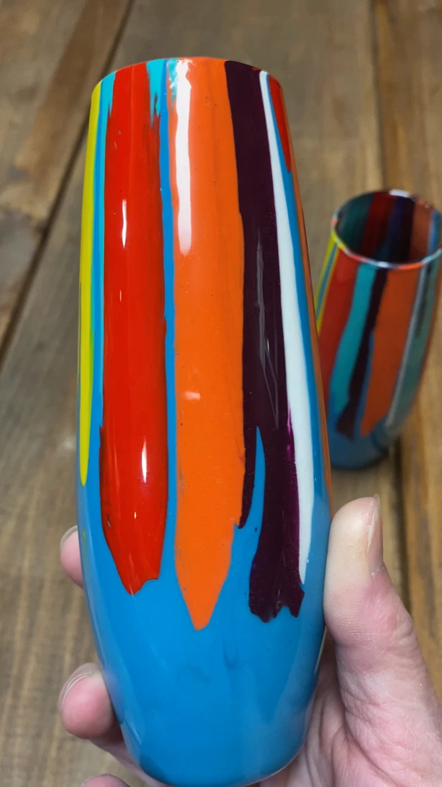 Handpainted Wine Glasses Stemless Resin Party Gift Narrow 6" Blue | eBay