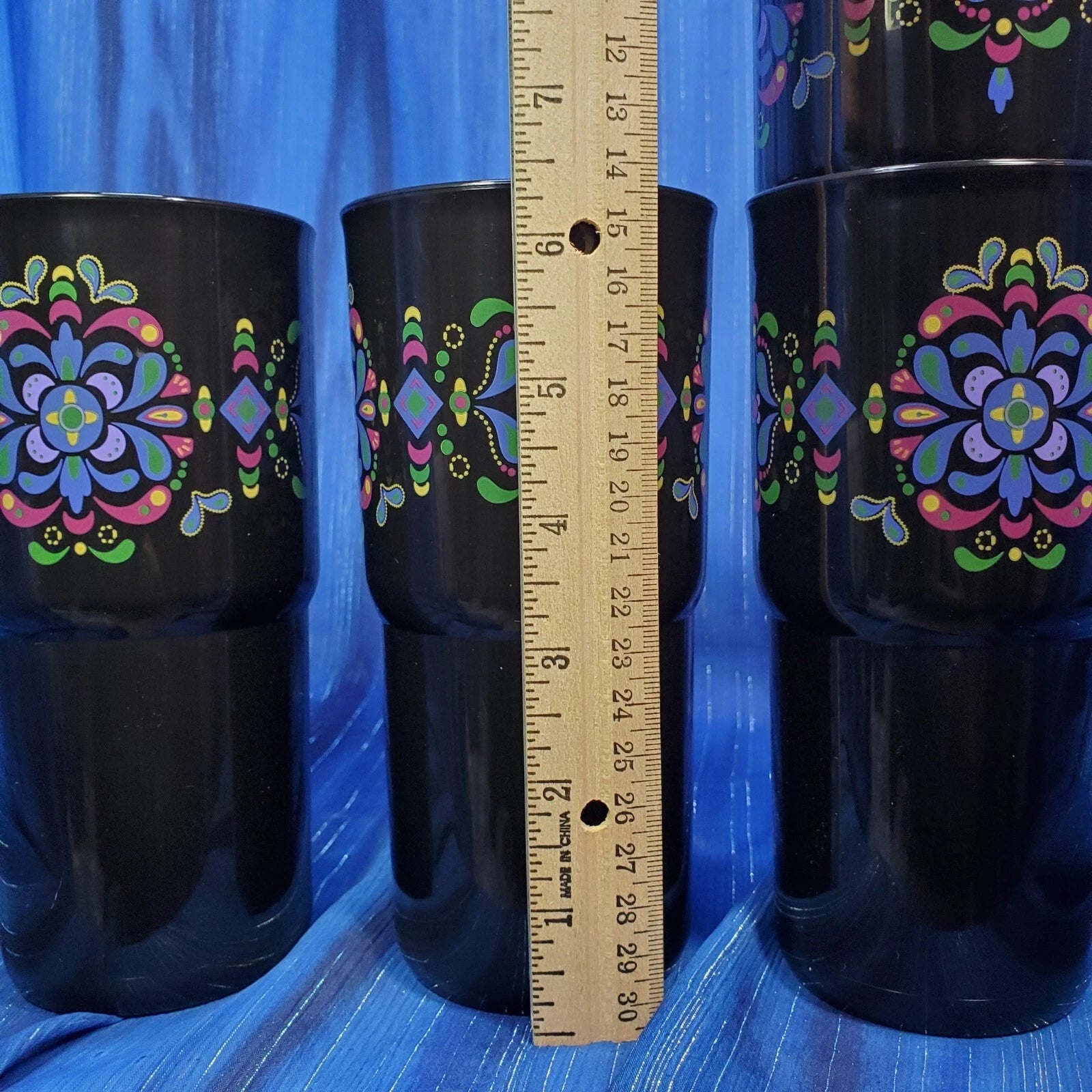 Tupperware 18 ounce TableTop Stacking Tumblers Set of 4 Black Kaliopi Pattern | eBay