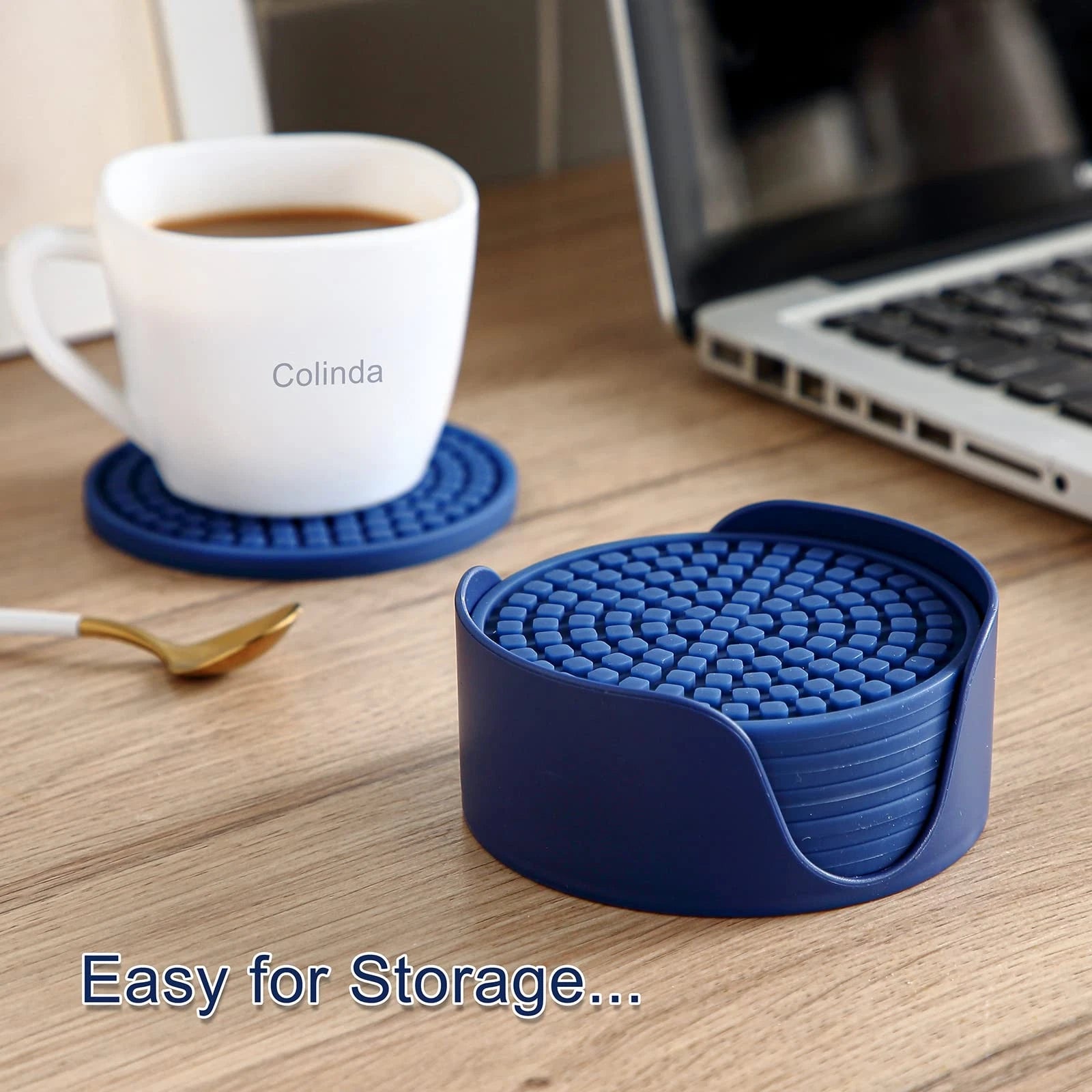 Silicone Drink Coasters with Holder Set of 6 for Tabletop Protection and Office | eBay