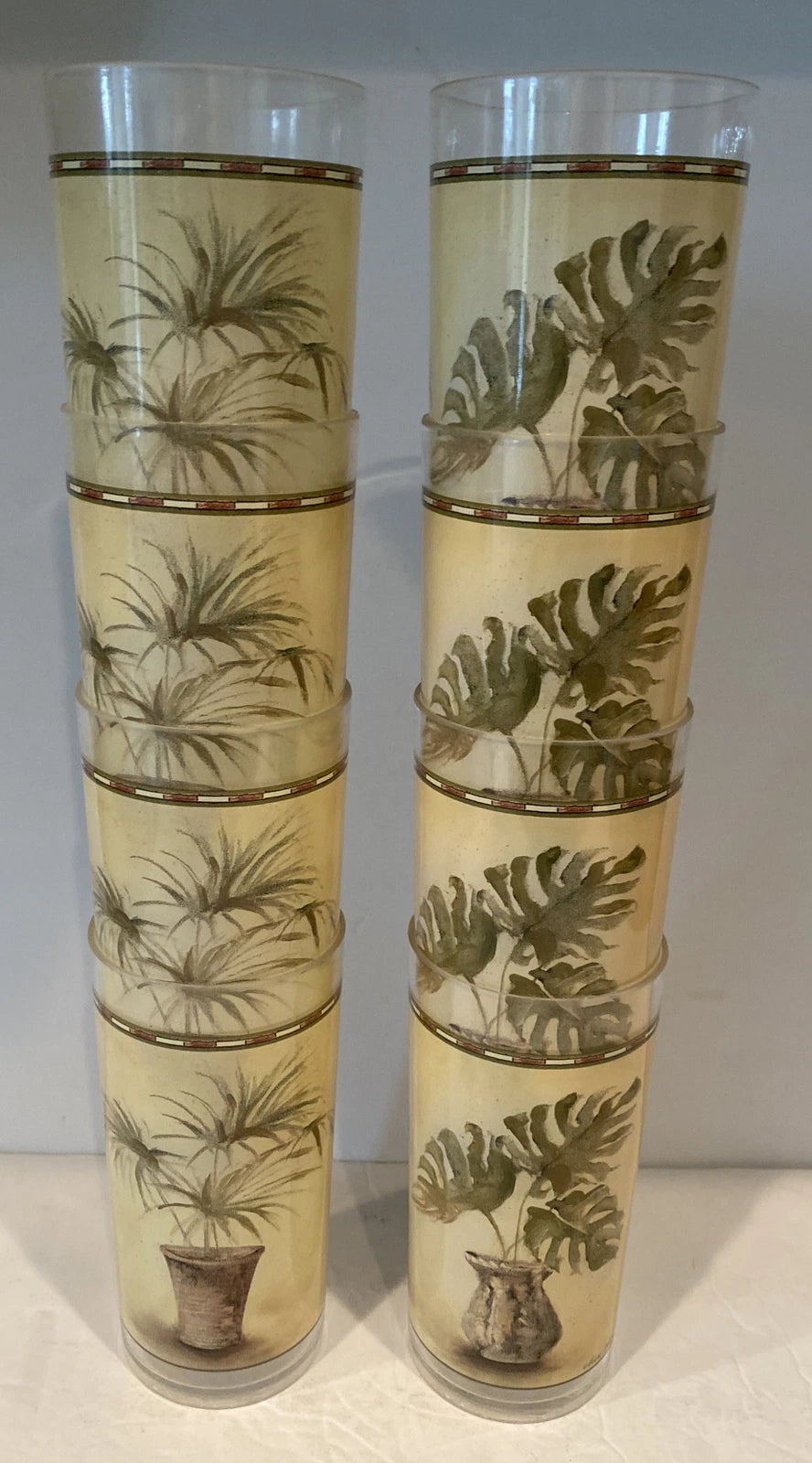 Evolution Sakura Tropical Palm Tree Melamine Plastic Glasses Chiri Blum Set of 8 | eBay