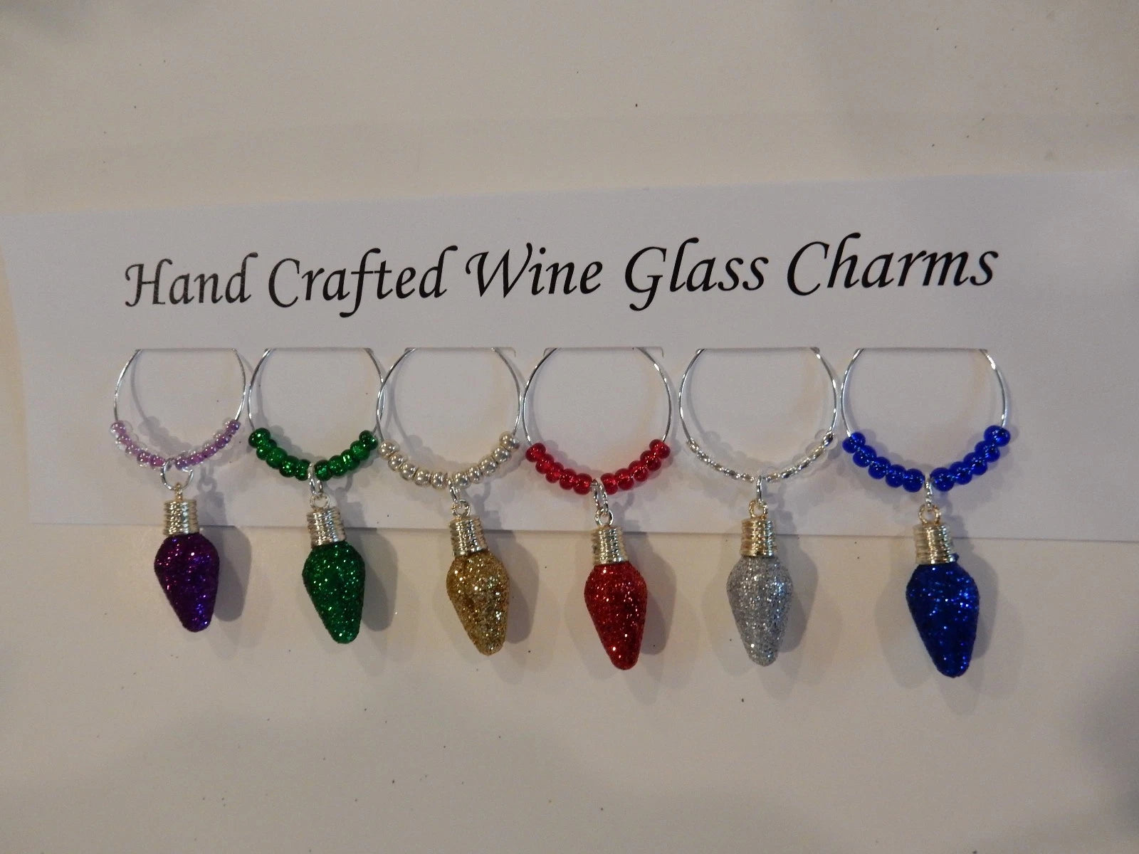 "CHRISTMAS GLITTER LIGHT BULBS" SET OF 6 HAND CRAFTED DRINK MARKERS | eBay