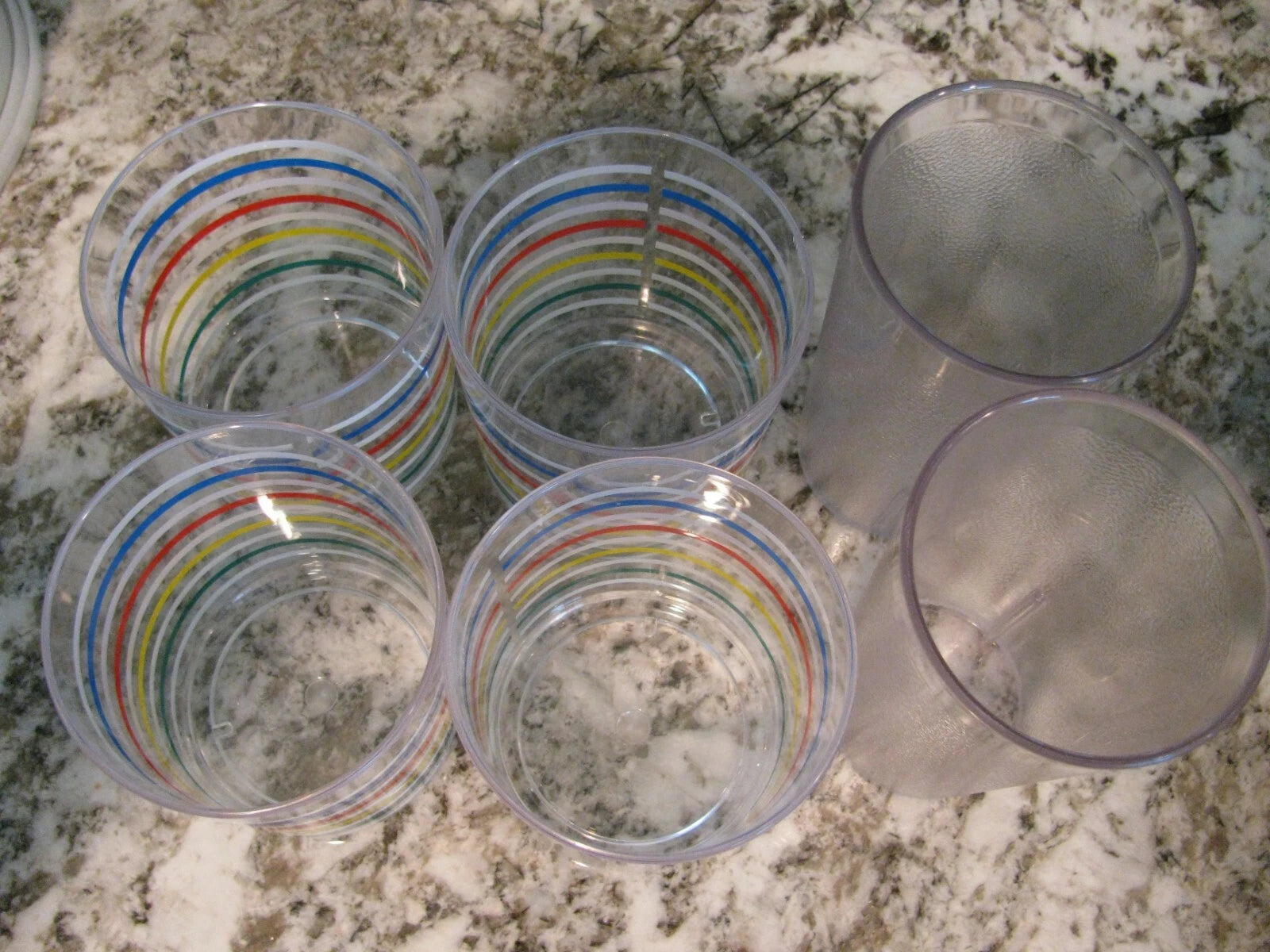 Vintage 6 Plastic Glasses-2 Carlisle Clear 12 oz, 4 HJ Stotter Tumblers w/stripp | eBay