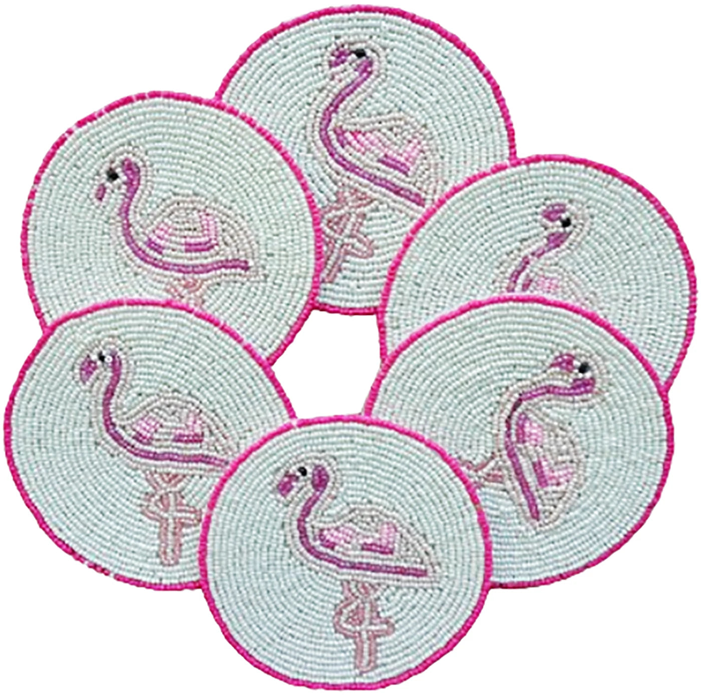 Set of 6 coasters, drink coasters Flamingo hand beaded white coasters gift pack | eBay