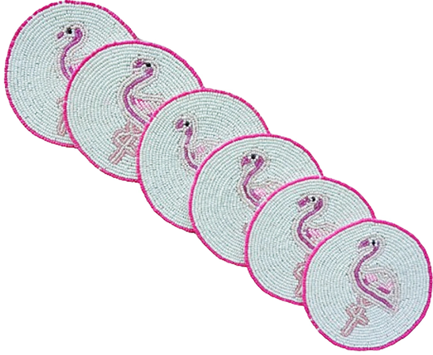 Set of 6 coasters, drink coasters Flamingo hand beaded white coasters gift pack | eBay
