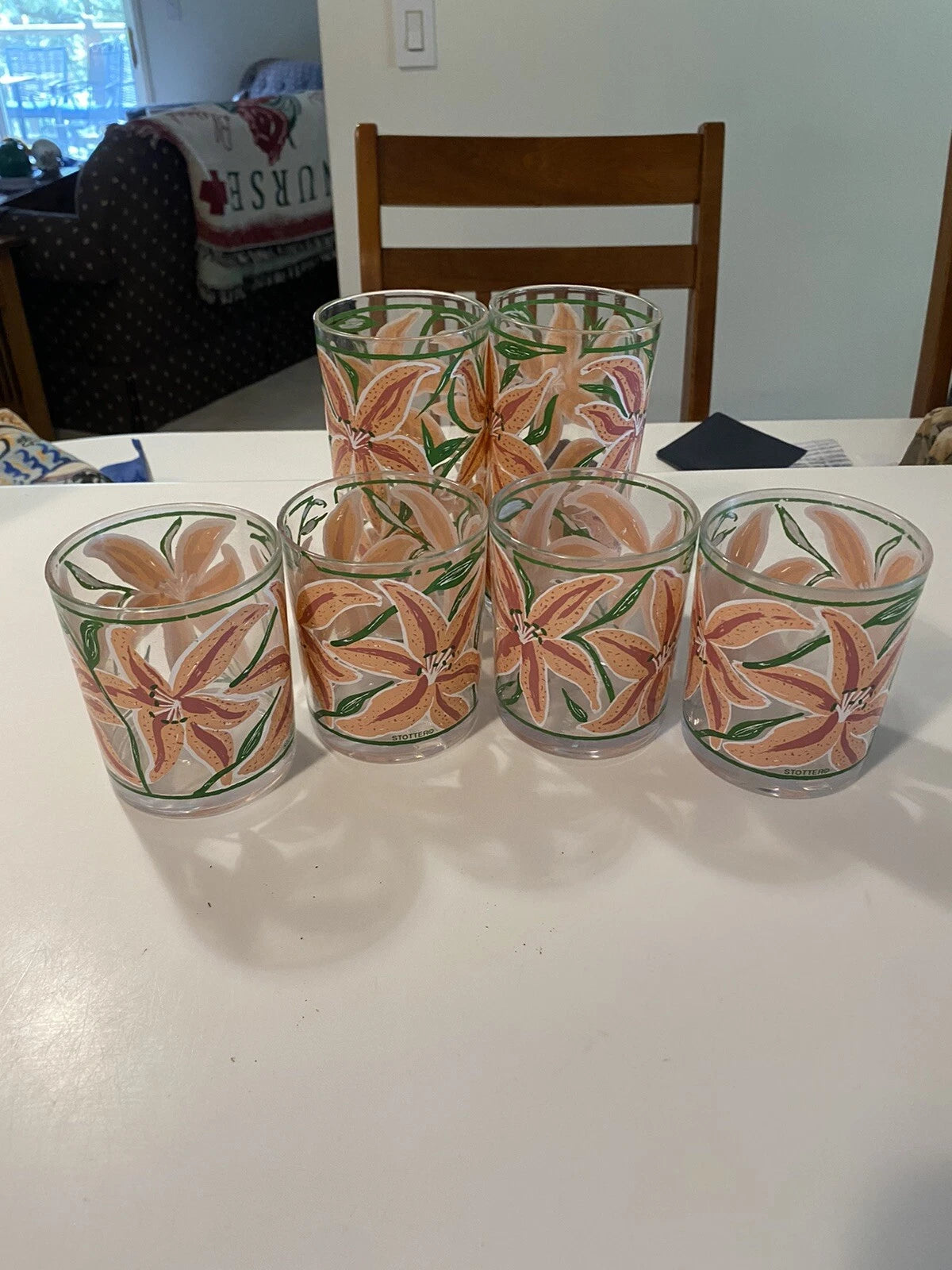 Vintage MRB Pink Tiger Lily Acrylic Tumbler Set of 6 Cups HJ Stotter NY USA | eBay