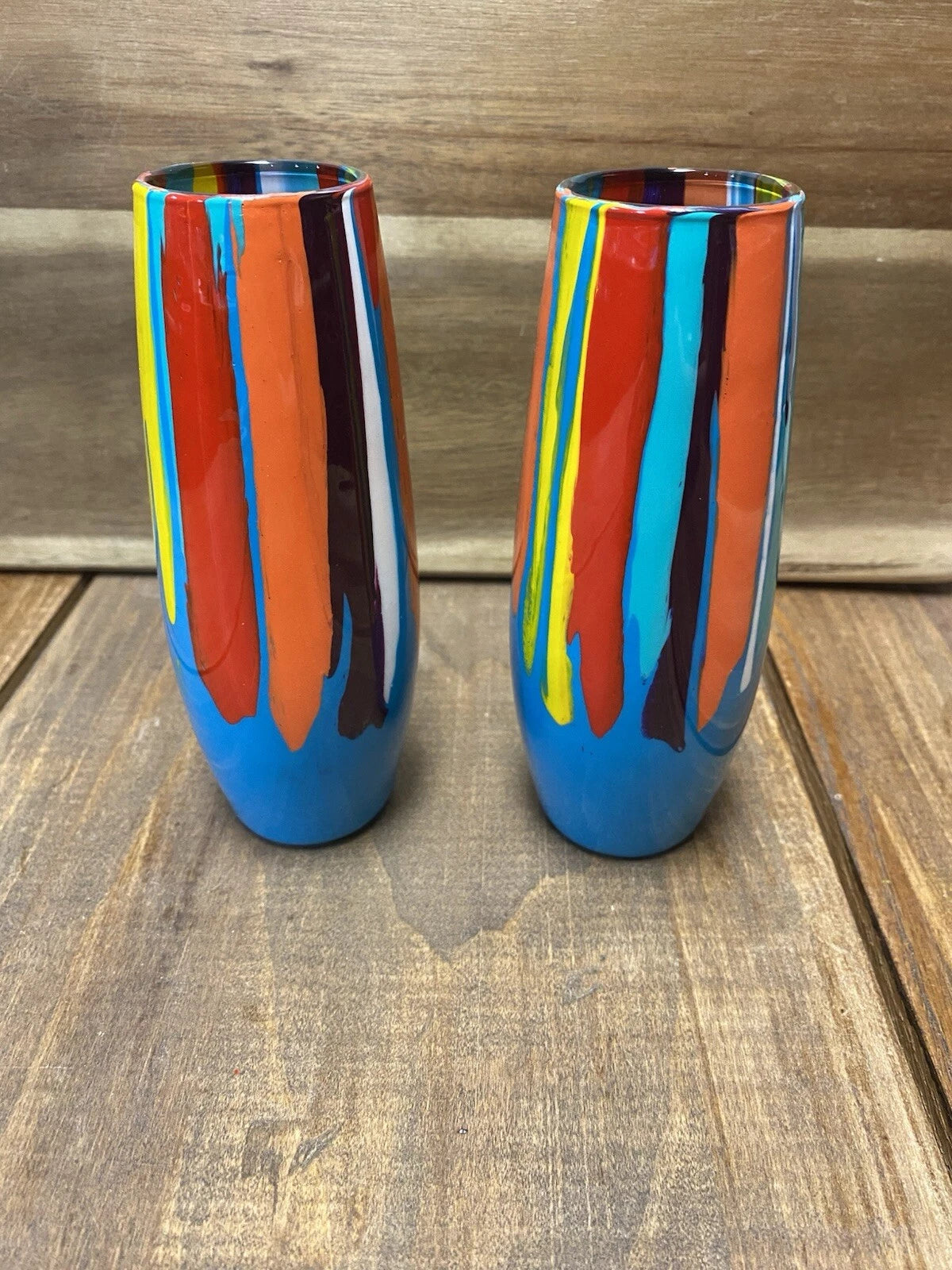 Handpainted Wine Glasses Stemless Resin Party Gift Narrow 6" Blue | eBay