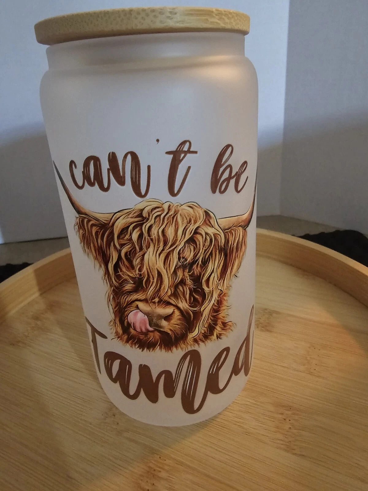 16 Ounce Glass Tumbler W!Bamboo Lid And Plastic Straw 4 Piece Set. Highland Cows | eBay