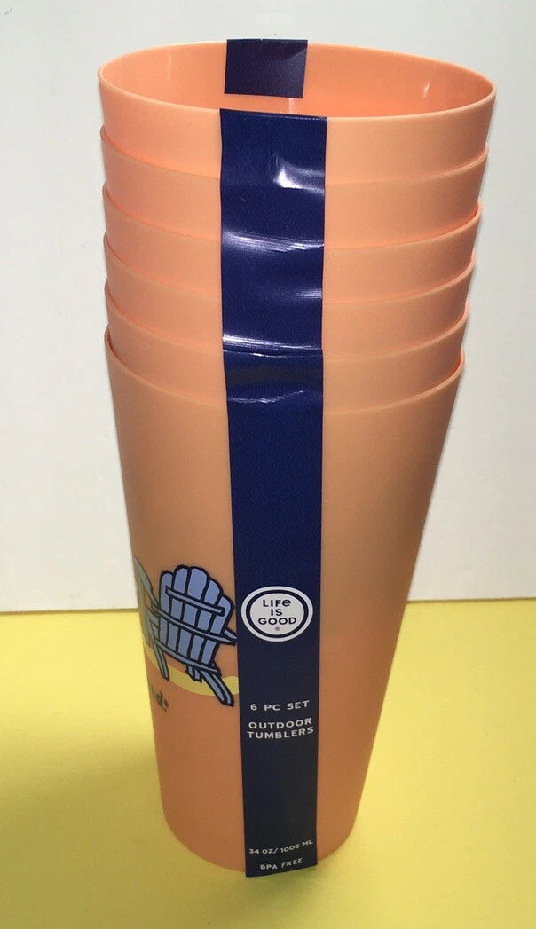 LIFE IS GOOD ORANGE BEACH DESIGN 6 PK PLASTIC CUPS 34Ozs NWT | eBay