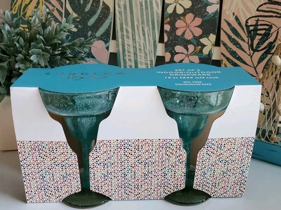 TWO *Sunglow Style* in/outdoor 13oz 385m Margarita glasses Aqua Blue Acrylic NEW | eBay