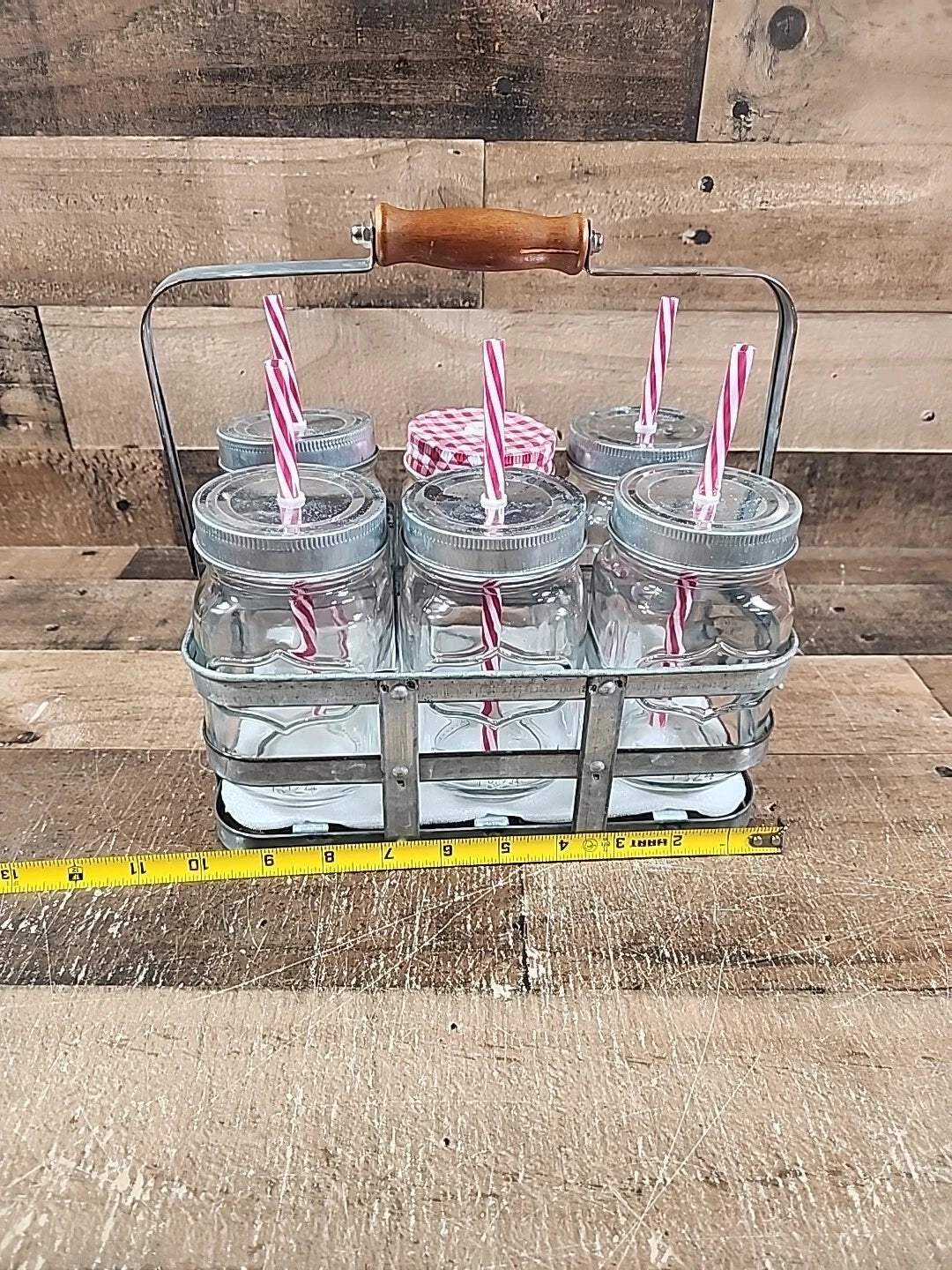 1924 Better Homes & Gardens 6 Ball Mason Jars, Lids, Straws, Galvanized Caddy | eBay