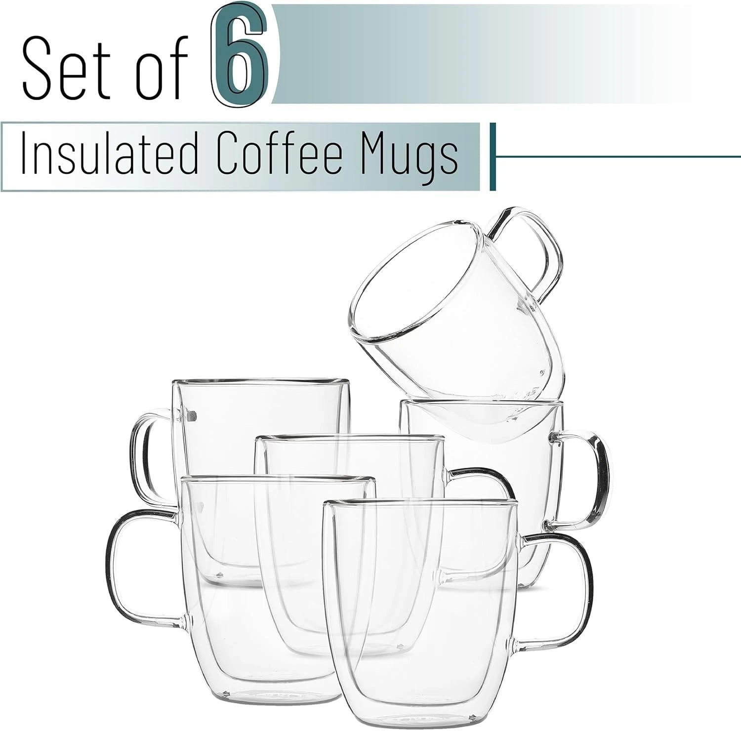 Ergonomic Double Wall Coffee Mugs - 12 oz Insulated Glass Set for Entertaining | eBay