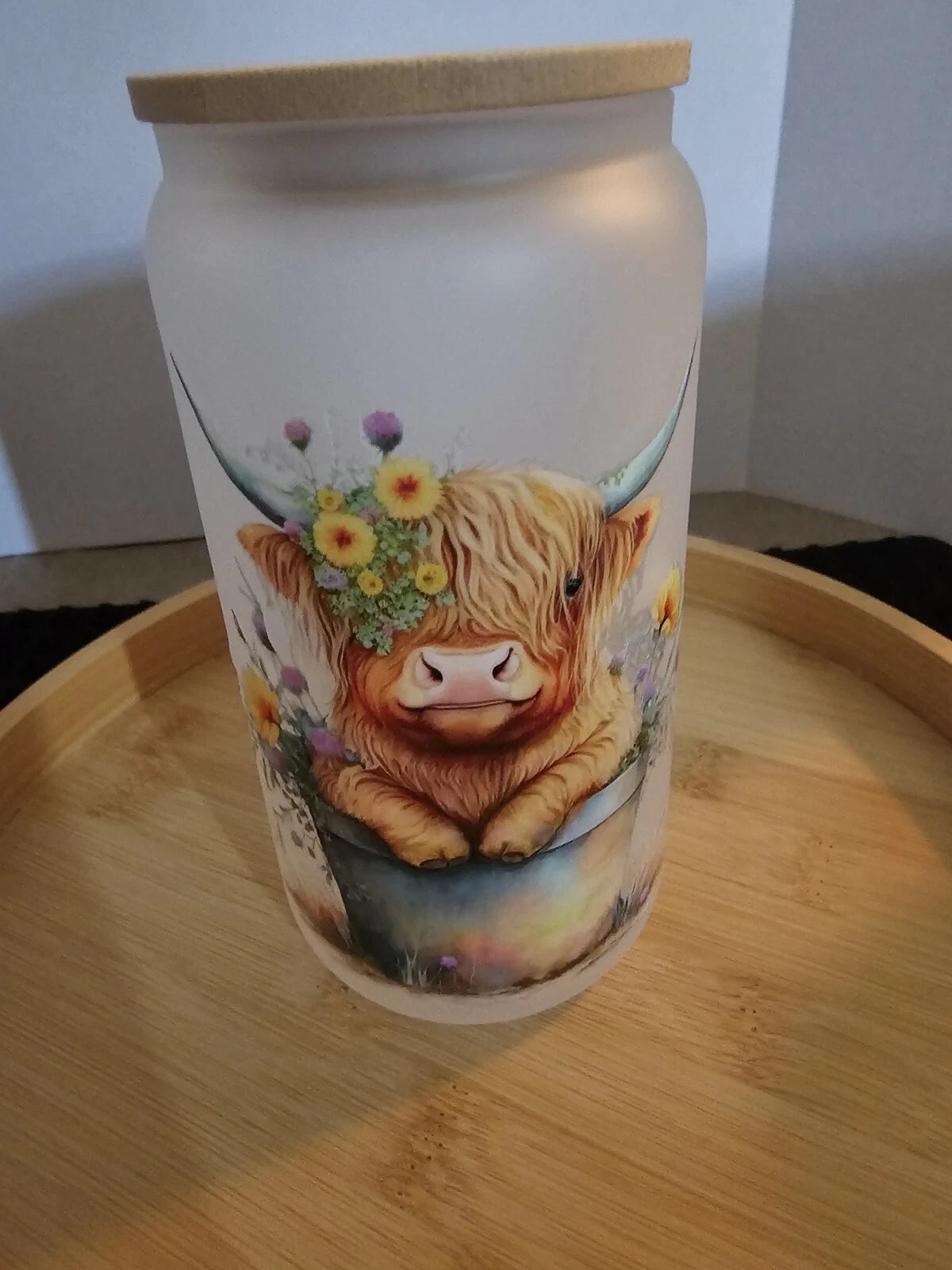 16 Ounce Glass Tumbler W!Bamboo Lid And Plastic Straw 4 Piece Set. Highland Cows | eBay