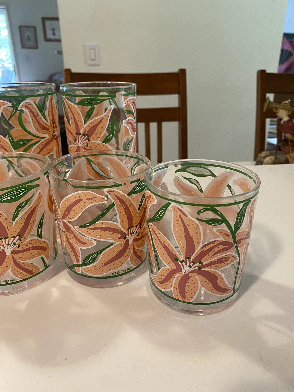 Vintage MRB Pink Tiger Lily Acrylic Tumbler Set of 6 Cups HJ Stotter NY USA | eBay